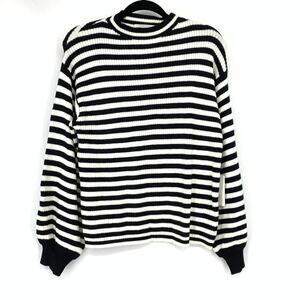 By Anthropologie Line & Dot Womens Stripe Mock Neck Ribbed Sweater M Black White